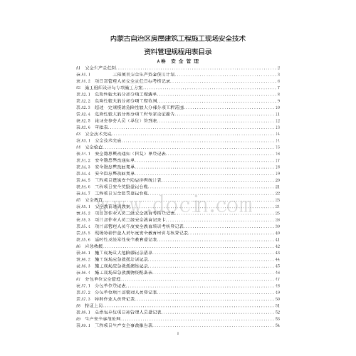 内蒙古房屋建筑工程施工现场安全技术资料管理规程用表（全套表格）